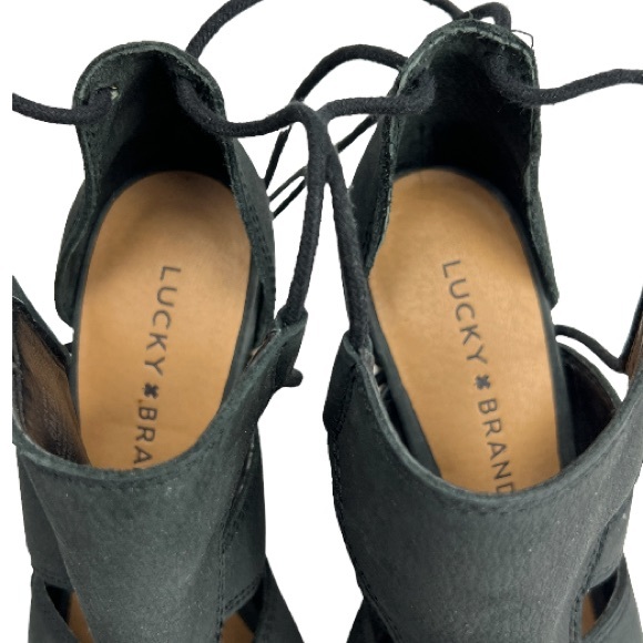 Lucky Brand Lanita Black Leather Ankle Lace Up Booties Gladiator Sz: 6M - Picture 8 of 11